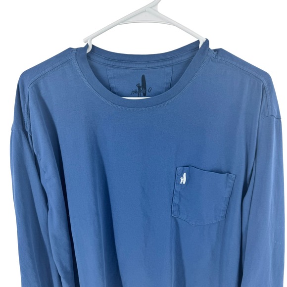 Johnnie-O Mens XL Blue Long Sleeve Graphic Pocket T-Shirt Surf Sunset Waves - Picture 4 of 10